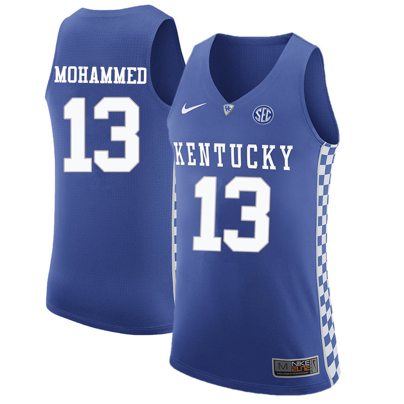 Men Kentucky Wildcats #13 Nazr Mohammed College Basketball Jerseys-Blue